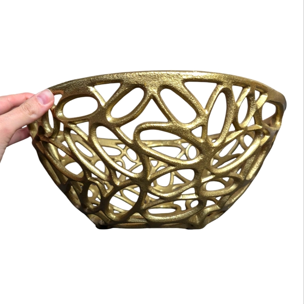 Decorative Contemporary Gold Painted Bowl Shiny Metallic Colored Bowl Home Decor - Picture 2 of 13